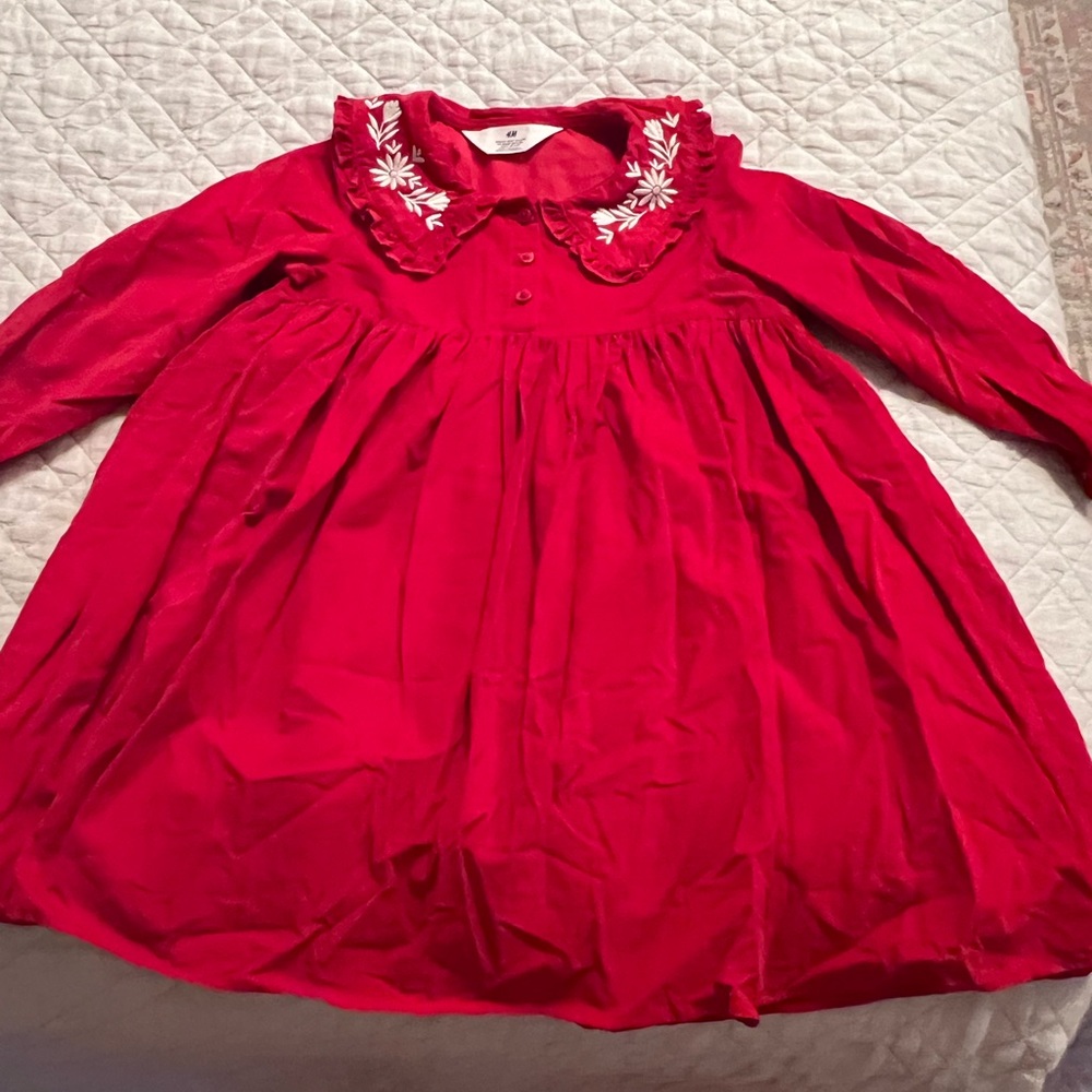 Red Dress with Embroidered Collar by H&M